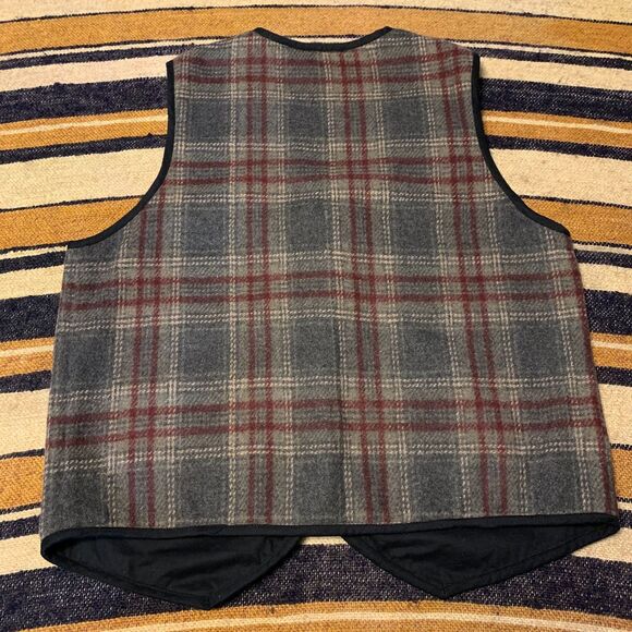 Y2K 90s Vintage Wool Vest Plaid Black Red Fashion Bug Preppy Academia Medium - Picture 4 of 4